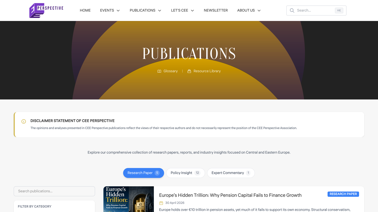 CEE Perspective home page — the association’s public platform