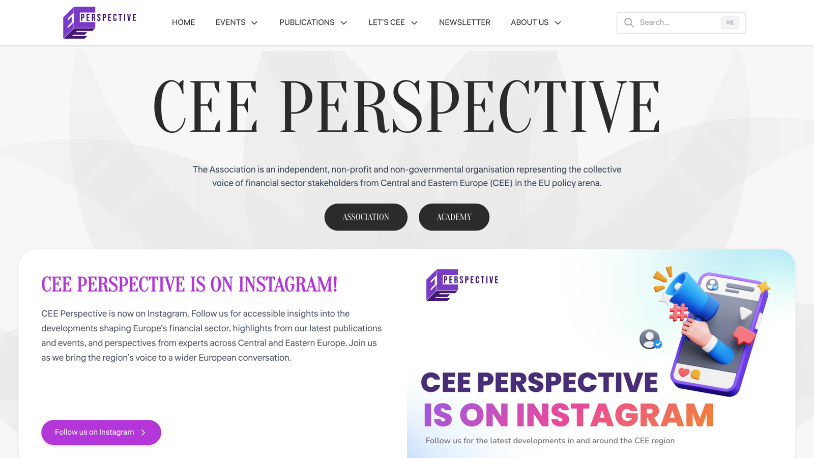 CEE Perspective home page — the association’s public platform